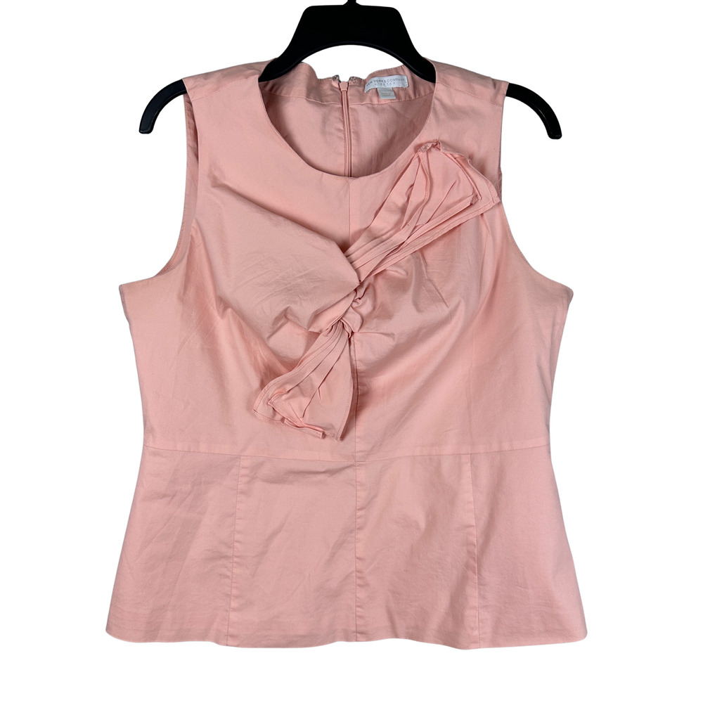 New York & Company Stretch Pink Sleeveless Mock Tie Front Blouse Size Large‎
